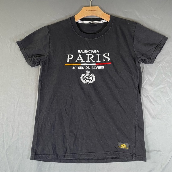 Balenciaga T-Shirt Men's Small Black Short Sleeve Embroidered Paris Designer